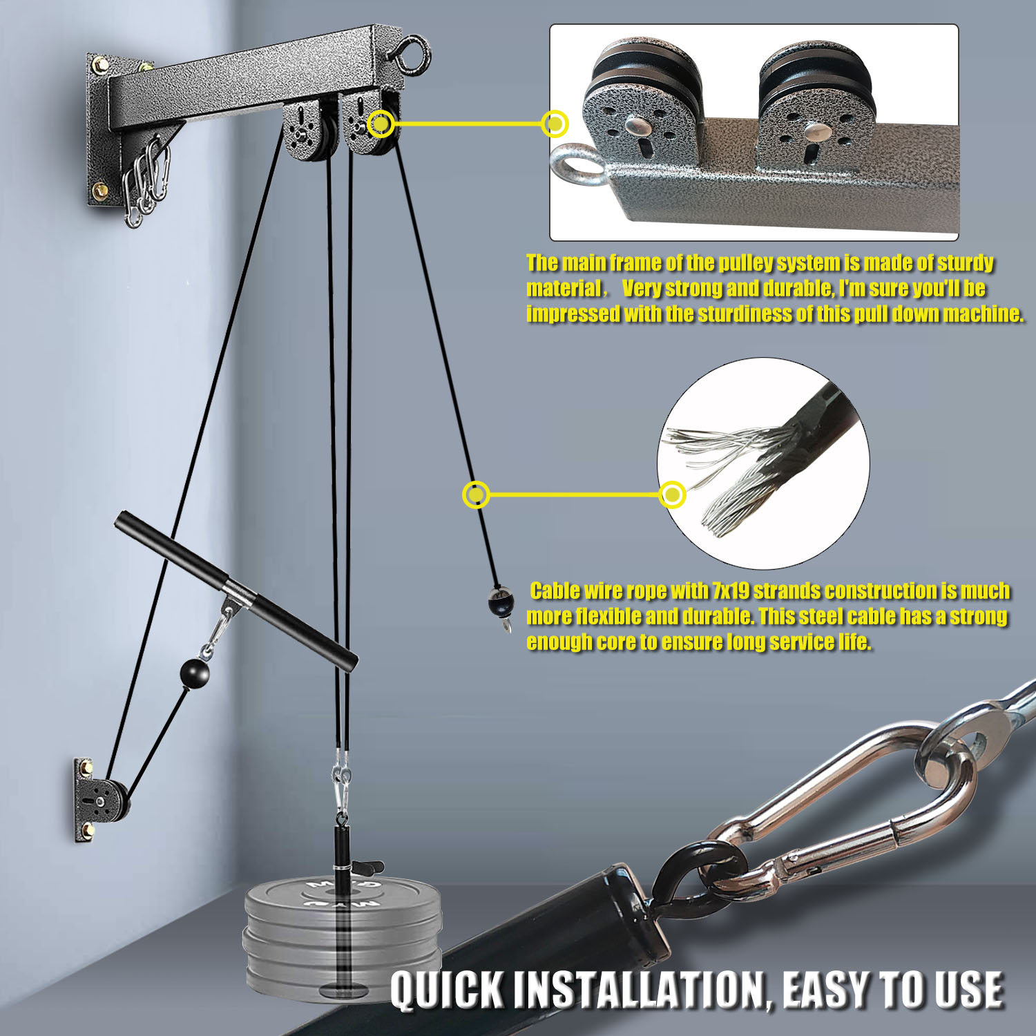 Sistema de polea montado en la - Cable Pulley System reseña y precio